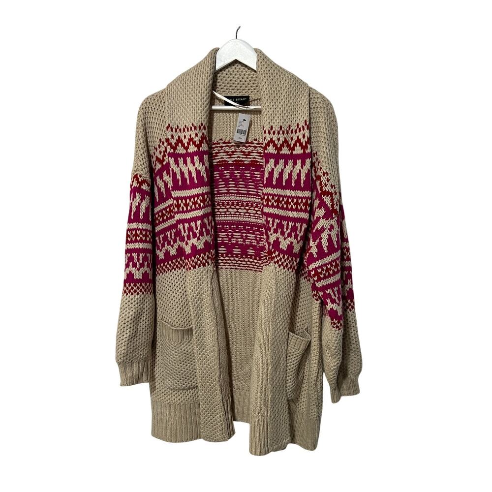 LANE BRYANT WMNS PLUS SIZE 22/24 SHAWL COLLAR OPEN KNIT CARDIGAN BEIGE PINK RED